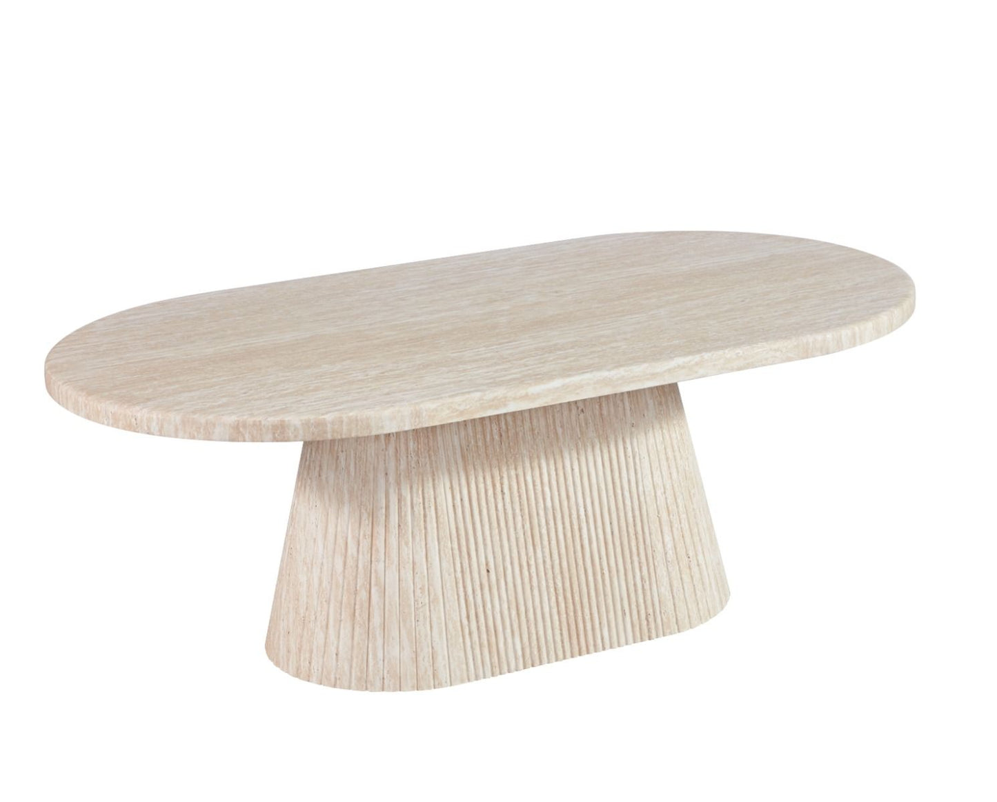 Couchtisch Desio Travertin Tischplatte mit edlem Tischbein im Säulenstil 130cm beige