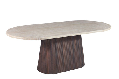 Esstisch & Couchtisch DERVIO Design Set im Säulenstil Travertin-Optik 200x100x75cm