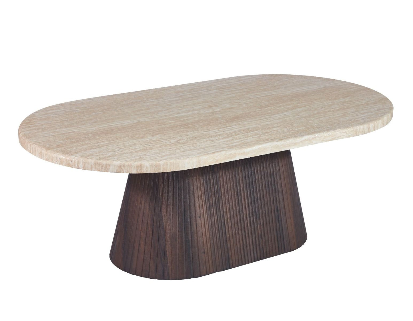 Couchtisch Desio Travertin Tischplatte mit edlem Tischbein im Säulenstil 130cm braun