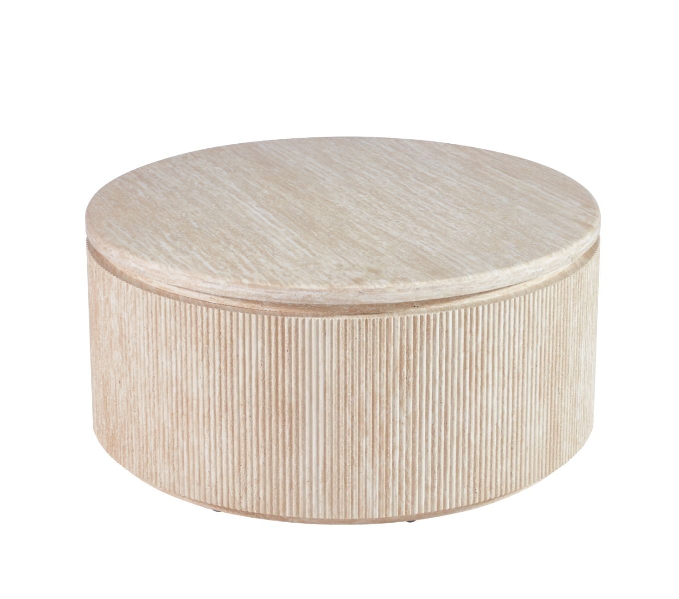 Couchtisch Bondo mit Travertin Tischplatte in edlem Säulenstil Ø100X45 CM beige