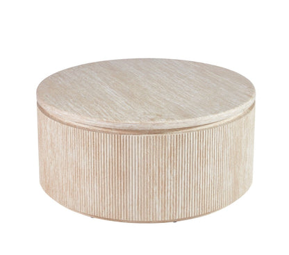 Couchtisch Bondo mit Travertin Tischplatte in edlem Säulenstil Ø100X45 CM beige
