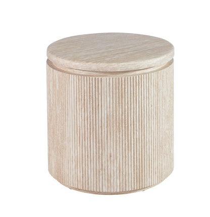 Beistelltisch Bondo mit Travertin Tischplatte in edlem Säulenstil Ø55x55 CM beige