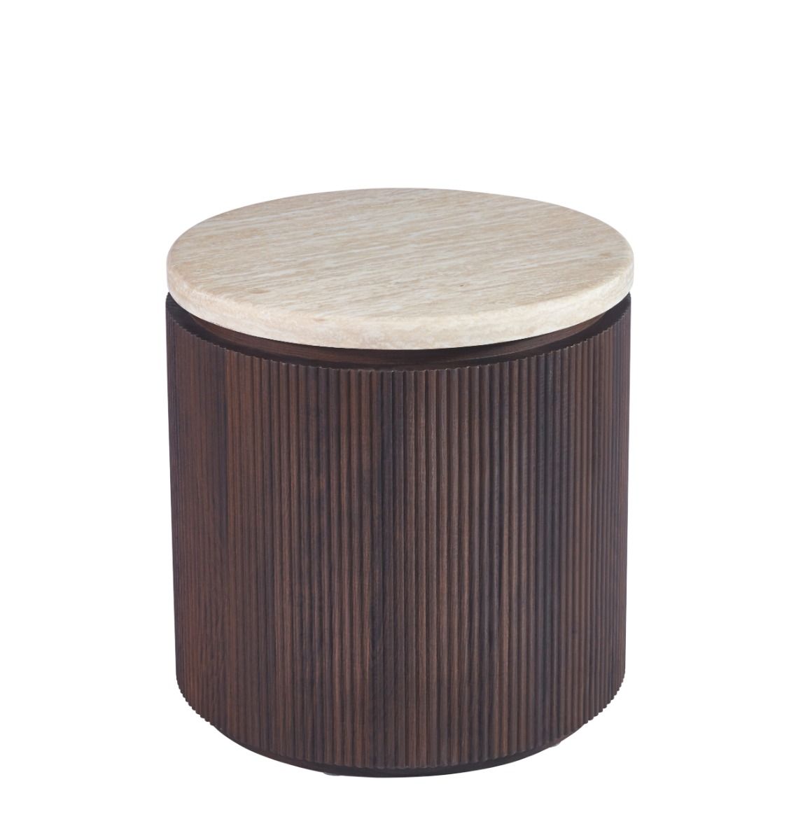 Beistelltisch Bondo mit Travertin Tischplatte in edlem Säulenstil Ø55x55 CM braun