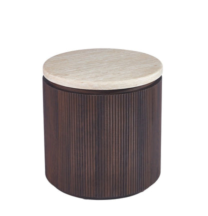 Beistelltisch Bondo mit Travertin Tischplatte in edlem Säulenstil Ø55x55 CM braun