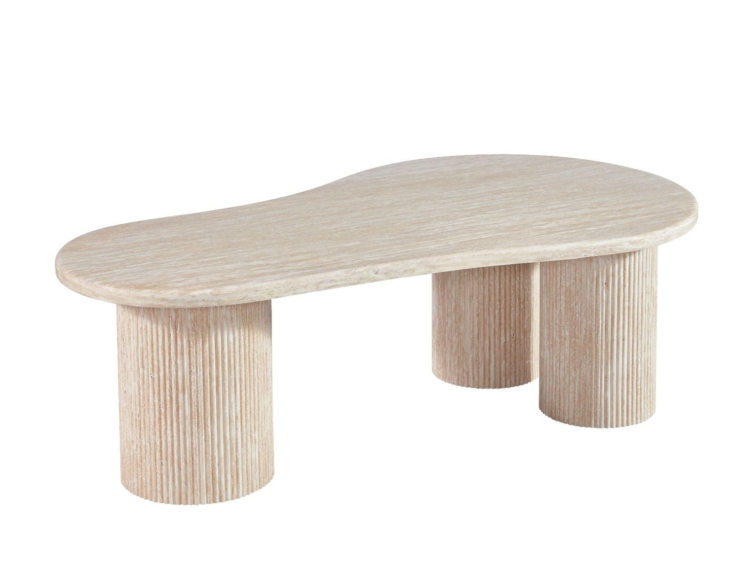 Couchtisch Fabro mit massiver Travertin Tischplatte und Tischbeinen in Säulenstil 140cm beige
