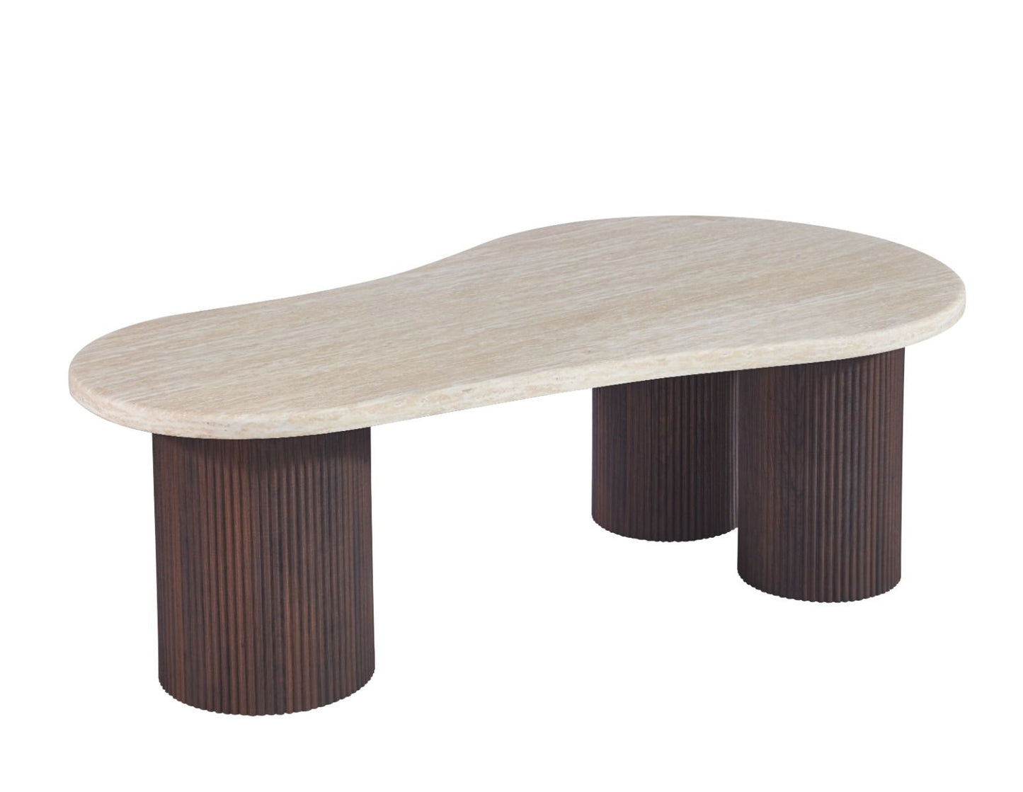 Couchtisch Fabro mit massiver Travertin Tischplatte und Tischbeinen in Säulenstil 140cm braun
