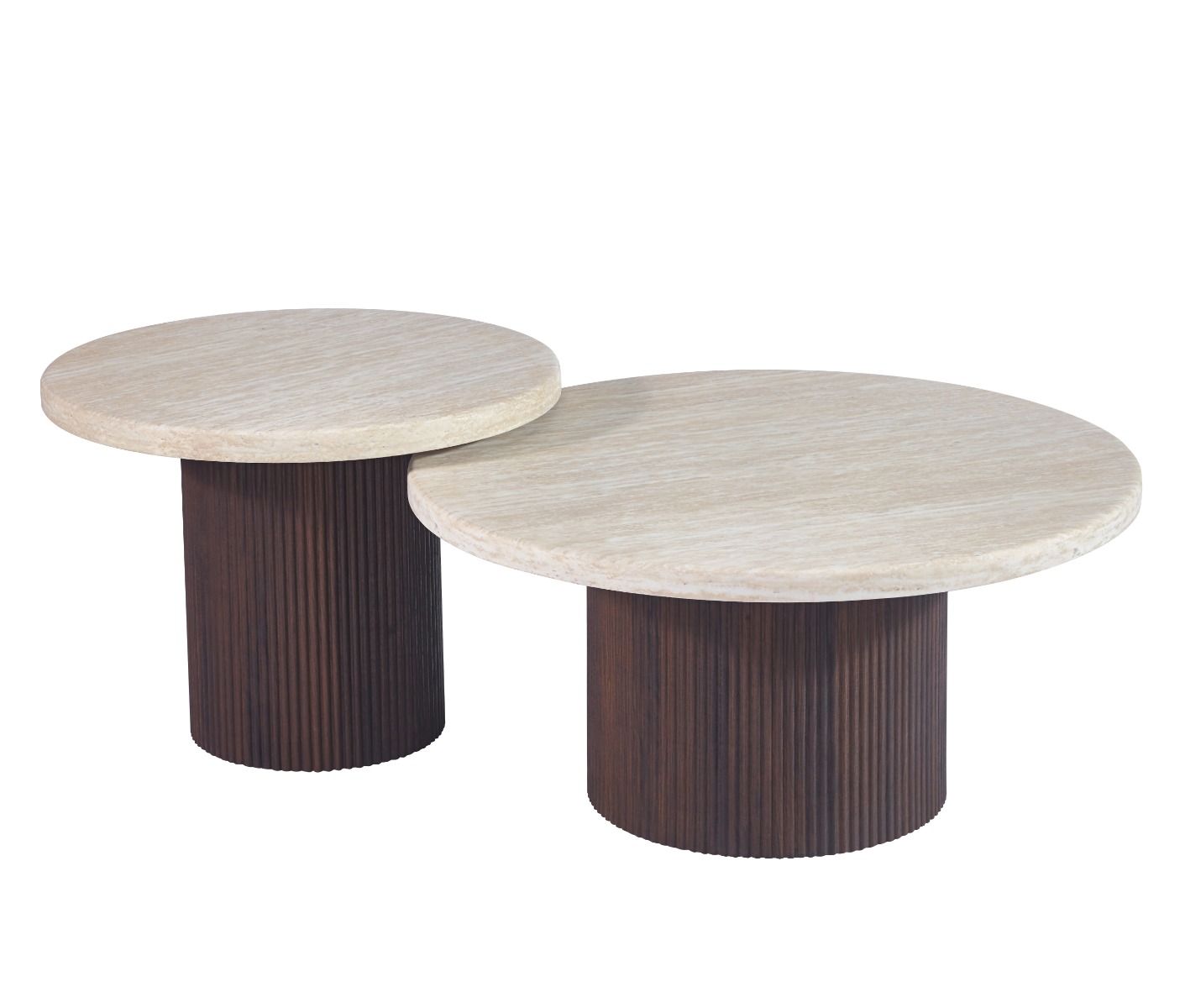 Couchtisch Paterno Travertin Tischplatte 2er-Set im edlen Säulenstil 80x38cm braun