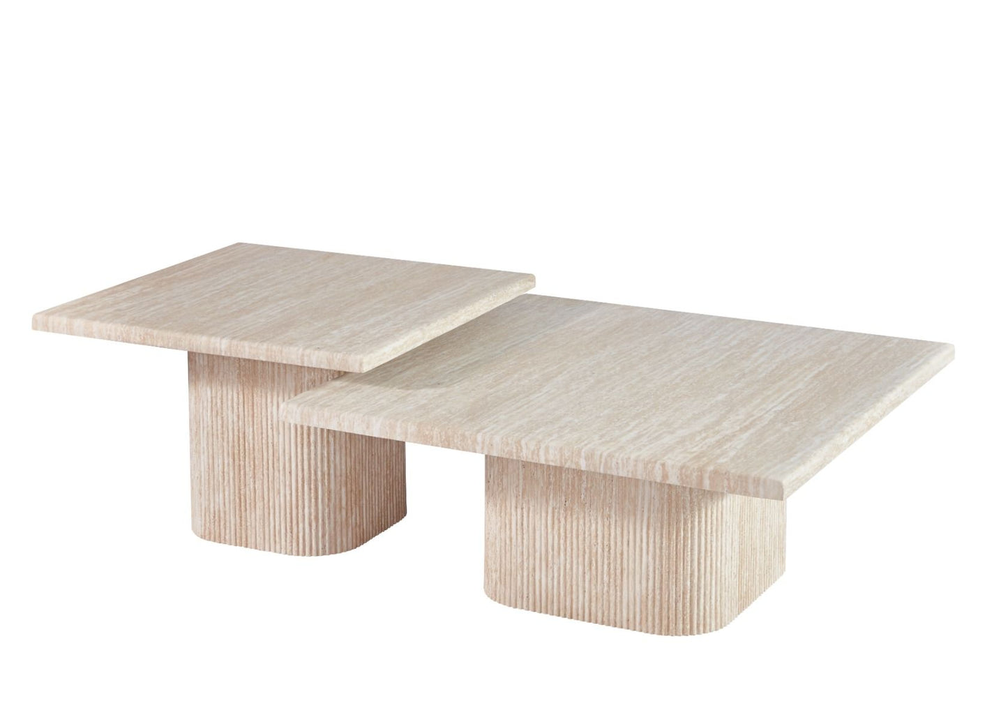 Couchtisch Dossena Travertin Tischplatte mit edlen Tischbeinen im Säulenstil 90cm beige