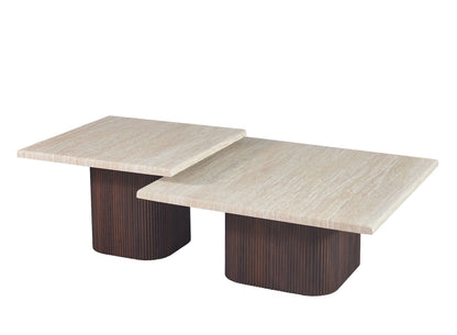 Couchtisch Dossena Travertin Tischplatte mit edlen Tischbeinen im Säulenstil 90cm braun
