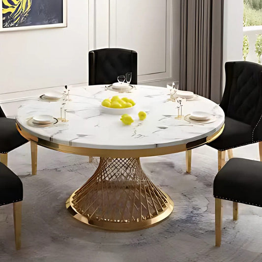 Couchtisch Esstisch mit weißer Marmorplatte und vergoldeten Edelstahlbeinen 130x76cm