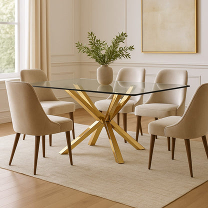 Esstisch Terni mit edlen Edelstahlbeinen Glas/Marmoroptik Tischplatte 180cm