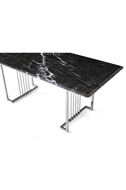 Wohnzimmertisch HOKKA echtes Marmor schwarz mit silbernen Beinen 170cm