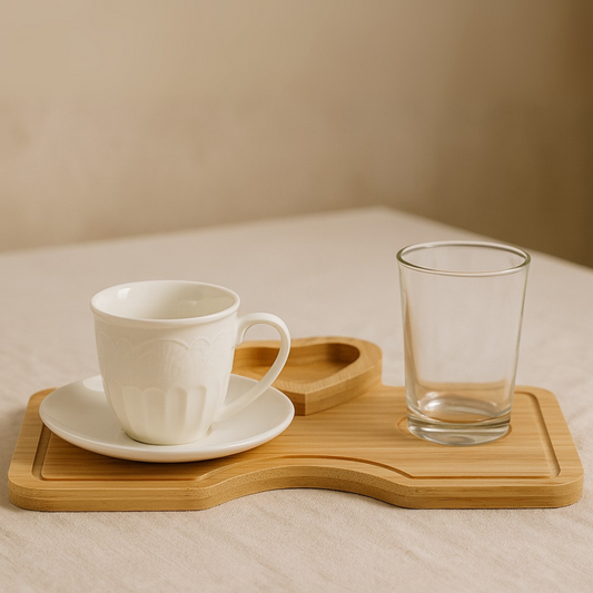 Bricard Espresso Set für 1 Person inkl. Untertasse und Holz-Tablett Weiß