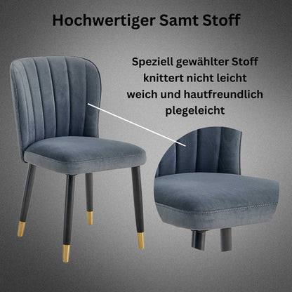 Esszimmerstuhl mit Rückenlehne und gepolsterte Sitzfläche Grau Samt