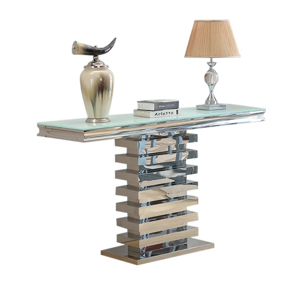 Ablagetisch Monza mit einzigartigem Tischbein 160cm silber