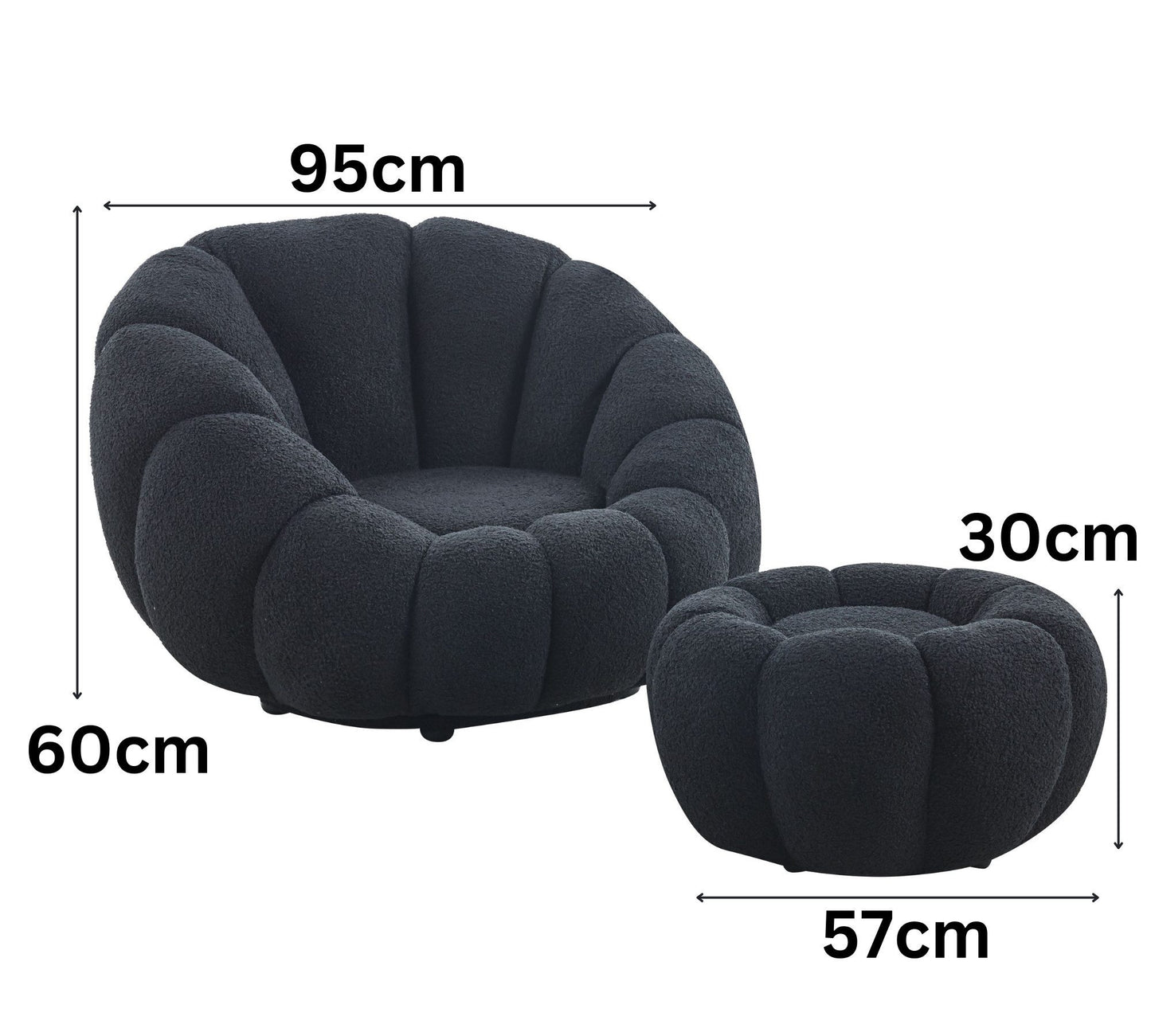 Drehsessel Kürbis Sessel 360° Drehfunktion Relaxsessel inkl. Hocker Schwarz