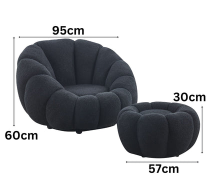 Drehsessel Kürbis Sessel 360° Drehfunktion Relaxsessel inkl. Hocker Schwarz