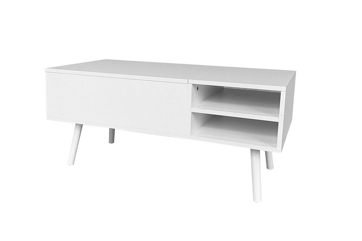 Couchtisch MALMÖ mit Lift-Top Funktion & verstecktem Stauraum, 100x50 cm weiß