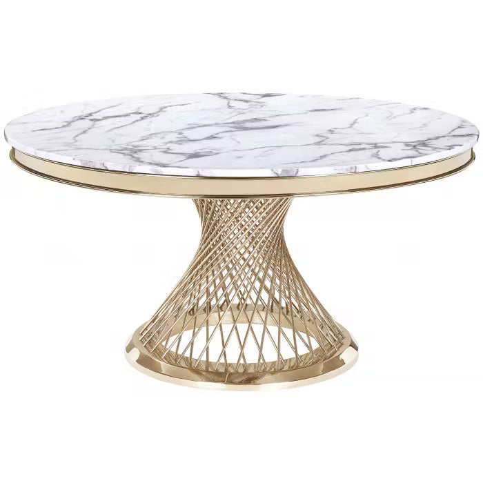 Wohnzimmertisch edler Esstisch echtes Marmor 130cm goldenes Edelstahlgestell