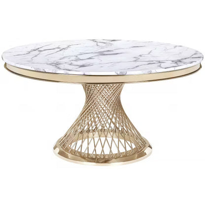 Wohnzimmertisch edler Esstisch echtes Marmor 130cm goldenes Edelstahlgestell