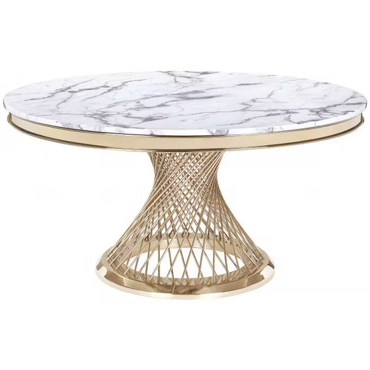 Wohnzimmertisch edler Esstisch echtes Marmor 130cm goldenes Edelstahlgestell
