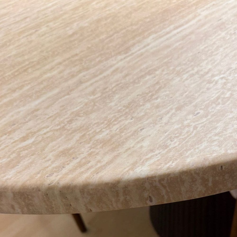 Esstisch & Couchtisch DERVIO Design Set im Säulenstil Travertin-Optik 200x100x75cm