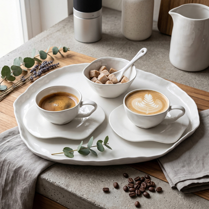 Kaffeeservice BELLEY 6-teiliges Porzellan-Set von Bricard mit organischem Wellen-Design Weiß, 80 ml