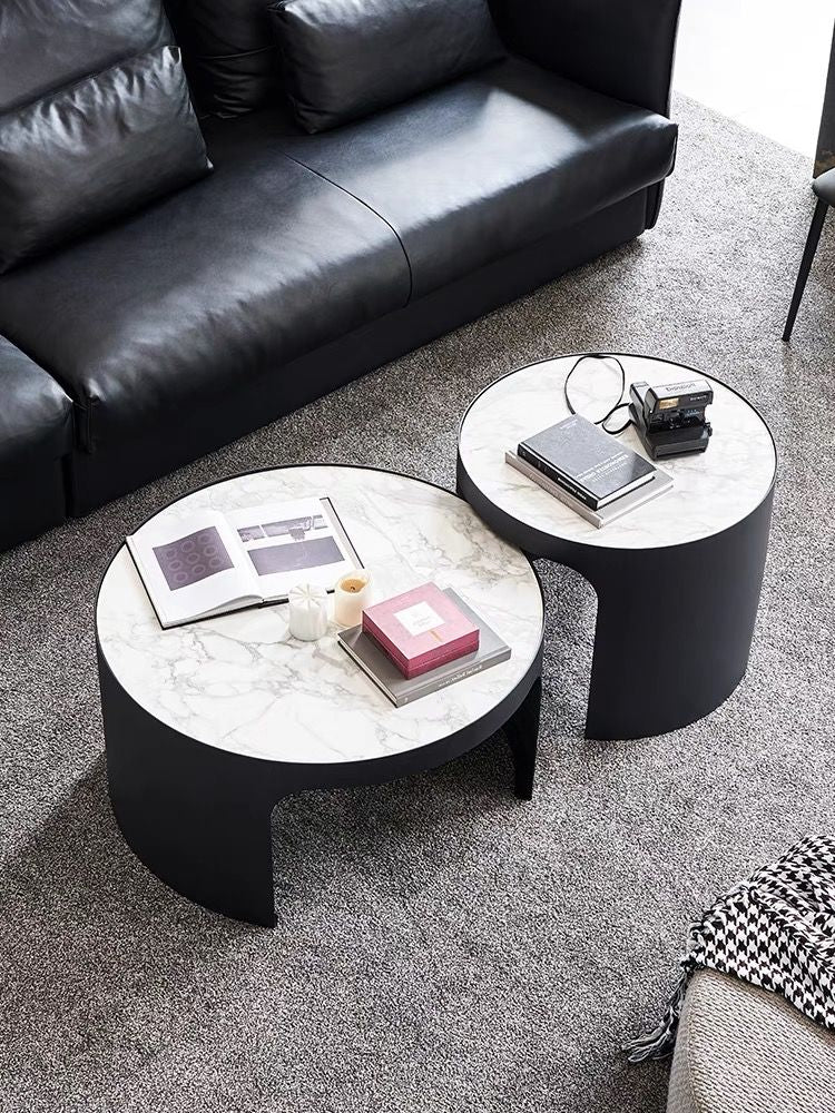 Couchtisch edles 2er Set Couchtisch mit weißer Marmor Optik 80cm