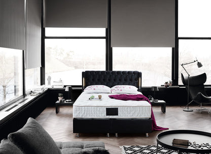 BAHAMA Black PU Set schwarz Samt Boxspringbett Set LED-Beleuchtung 90x200 - 180x200