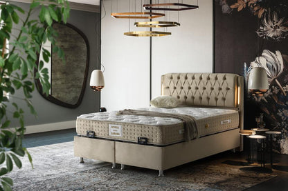 BAHAMA Taupe Velvet Set beige Samt Boxspringbett Set LED-Beleuchtung 90x200 - 180x200