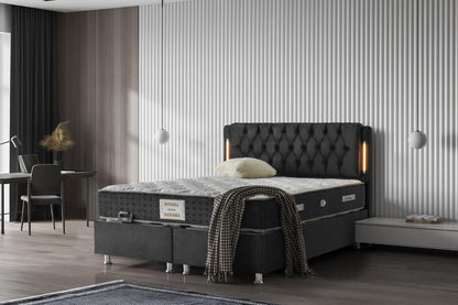 BAHAMA Black Velvet Set schwarz Samt Boxspringbett Set LED-Beleuchtung 90x200 - 180x200
