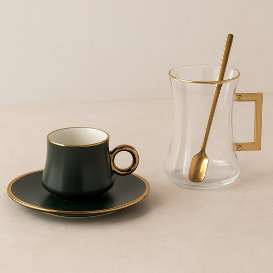 Bricard Tee-Espresso Set 24 teilig Grau Gold inkl. Löffel und Untertasse
