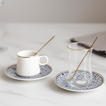 Bricard Tee - Espresso Set 24 telig Blau inkl. Untertasse und Löffel