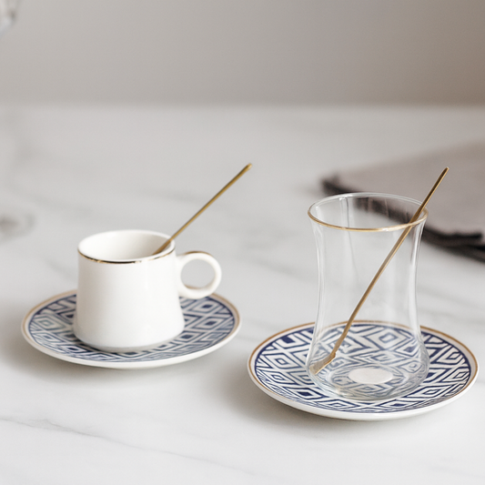 Bricard Tee - Espresso Set 24 telig Blau inkl. Untertasse und Löffel