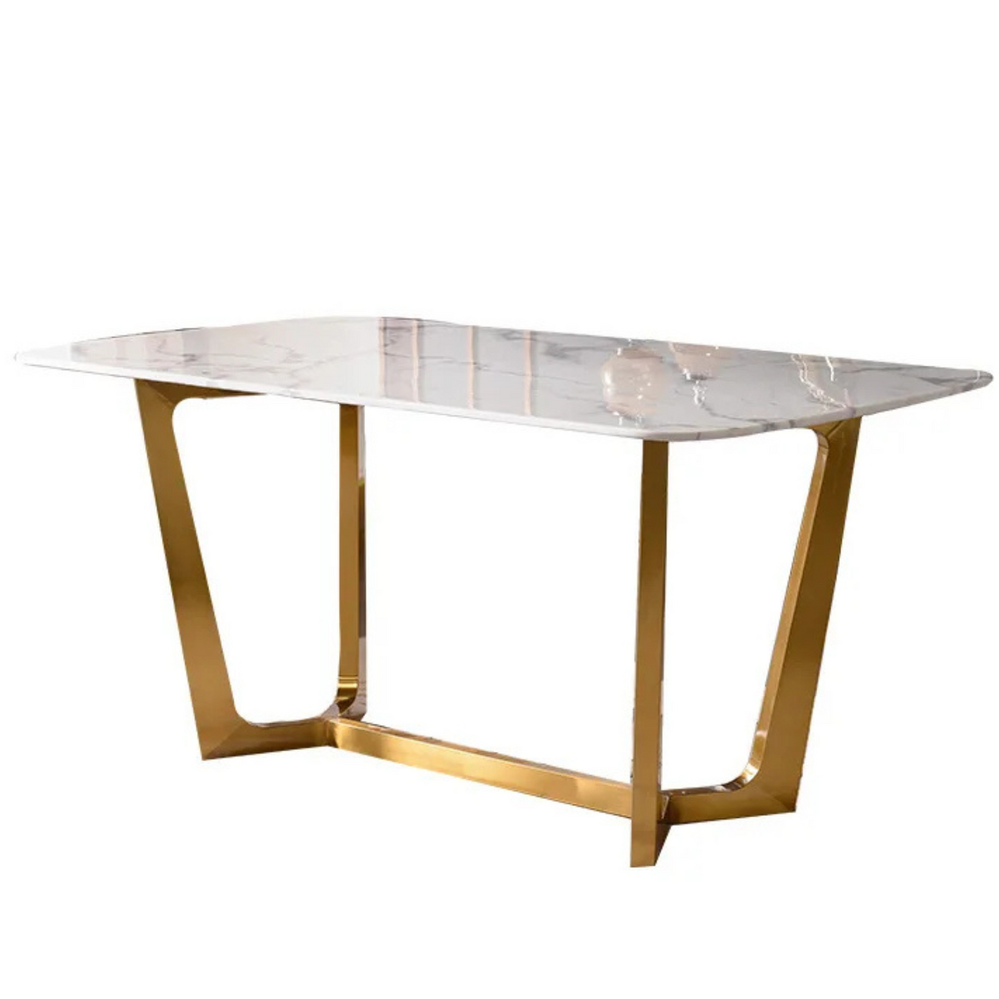 Moderner Esstisch in weißer Marmor-Optik mit Edelstahlbeinen – 180 x 90 x 76 cm