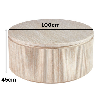 Couchtisch Bondo mit Travertin Tischplatte in edlem Säulenstil Ø100X45 CM beige