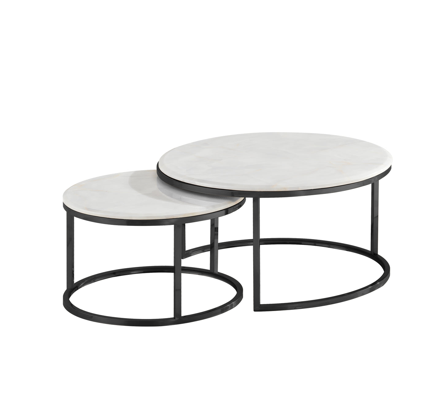 Couchtisch 2er Set mit Marmorplatte in weiß und schwarzen Edelstahlbeinen