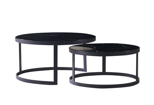Beistelltisch Couchtisch 2er Set Marmorplatte in weiß/schwarz mit Edelstahlbeinen