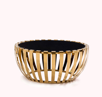Couchtisch 2er Set in gold mit gehärtete Glasplatte