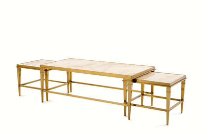 Beistelltisch Couchtisch massive echt-Marmorplatte weiß (3er-Set) vergoldeten Edelstahlbeinen 130x70cm