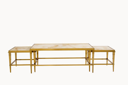Beistelltisch Couchtisch massive echt-Marmorplatte weiß (3er-Set) vergoldeten Edelstahlbeinen 130x70cm