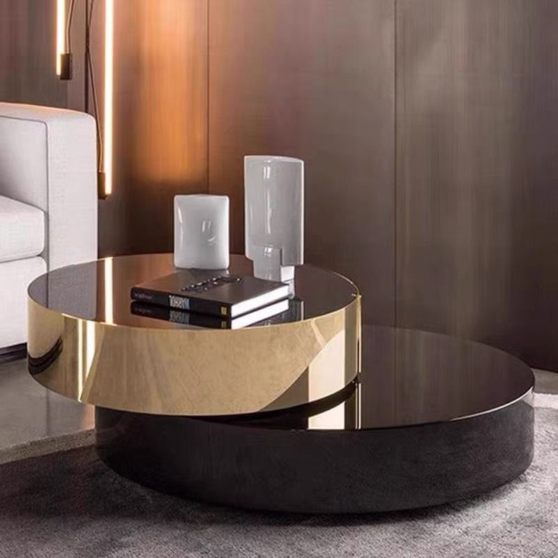 Edles Couchtisch 2er Set mit schwarzer Glasplatte goldener Rahmen 100cm Kaffeetisch Couchtisch Wohnzimmertisch