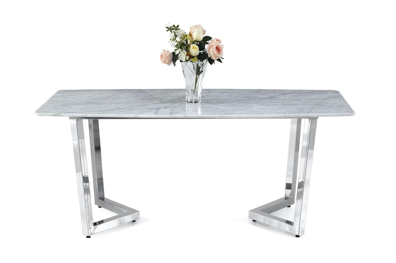 Esstisch Marmor – 170 x 90 x 75 cm Silberfarbenes Metallgestell & edle Marmorplatte