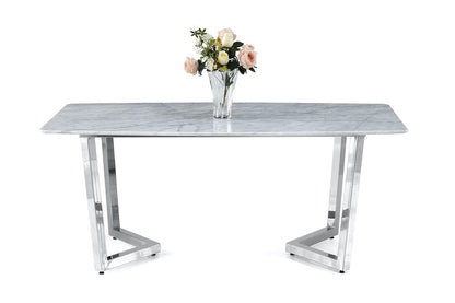 Esstisch Marmor – 170 x 90 x 75 cm Silberfarbenes Metallgestell & edle Marmorplatte