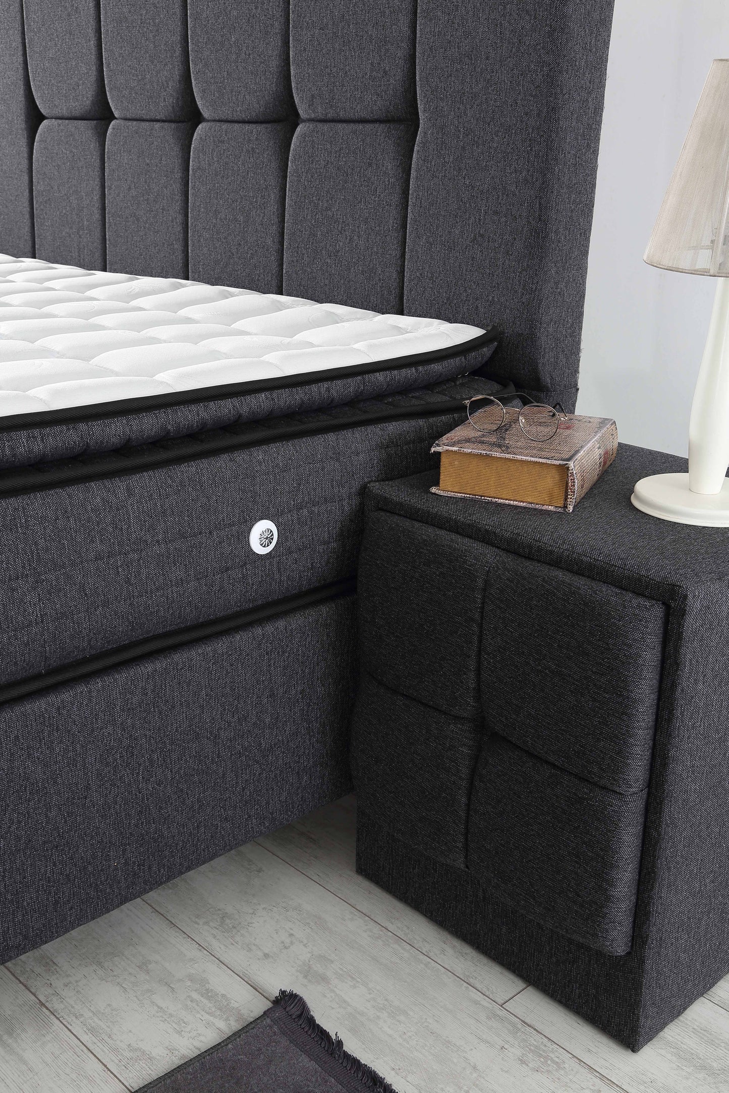 CAPRICE Anthrazit Cotton Set Samt Boxspringbett Matratze Topper inklusive 140x200 - 180x200