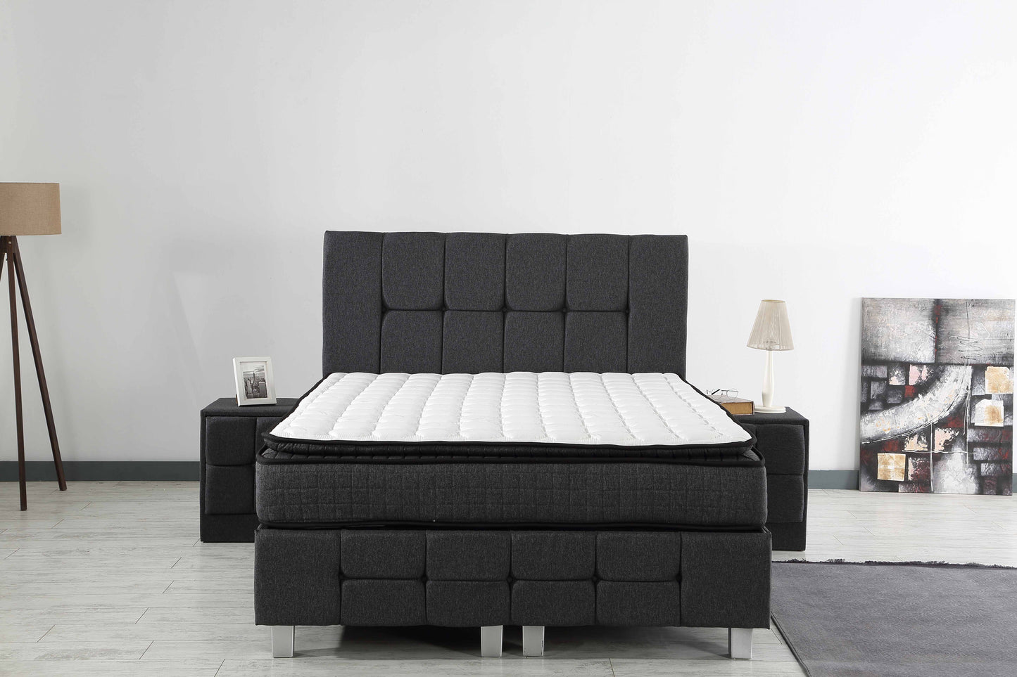 CAPRICE Anthrazit Cotton Set Samt Boxspringbett Matratze Topper inklusive 140x200 - 180x200