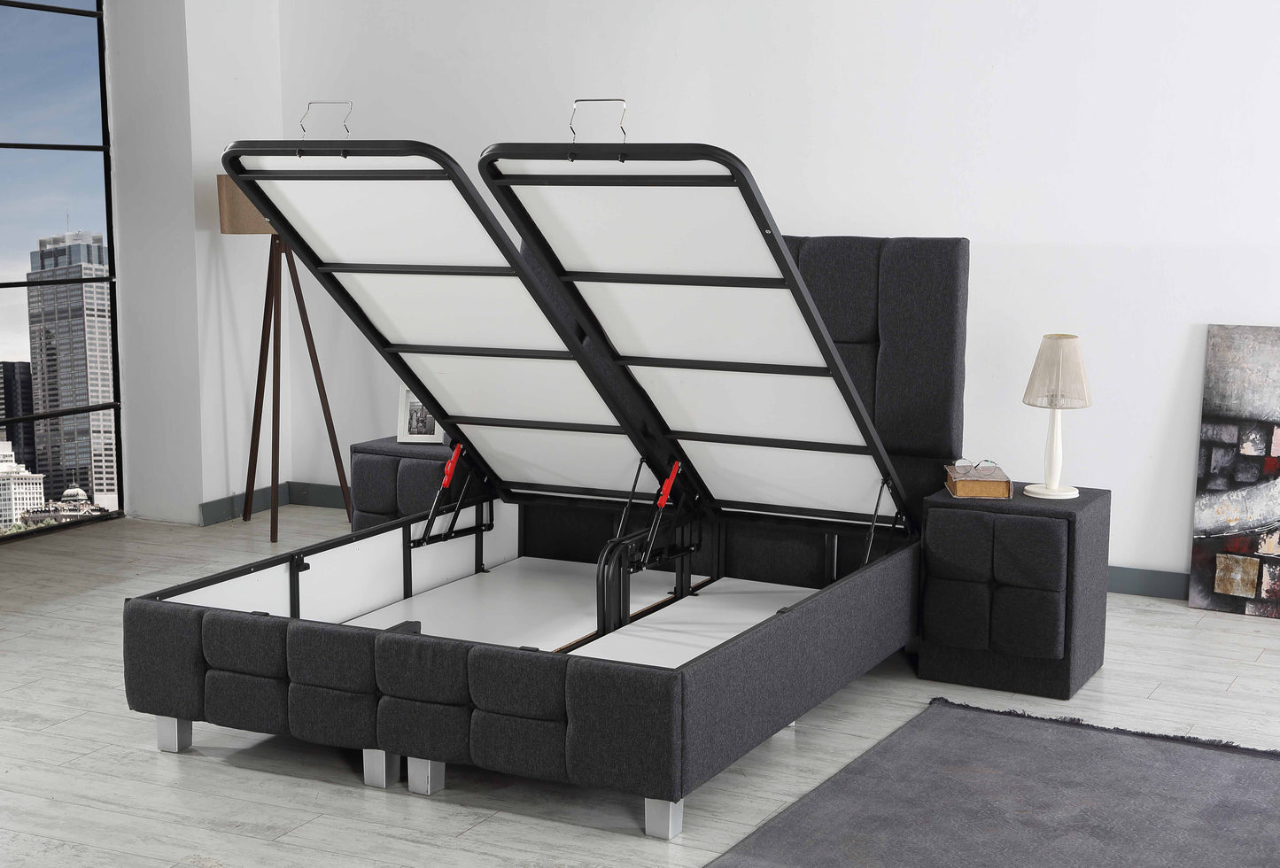 CAPRICE Anthrazit Cotton Set Samt Boxspringbett Matratze Topper inklusive 140x200 - 180x200