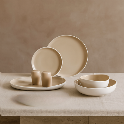 Bricard Colmar Geschirr-Set weiß-beige 27-tlg. 6 Personen Porzellan