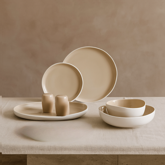 Bricard Colmar Geschirr-Set weiß-beige 27-tlg. 6 Personen Porzellan
