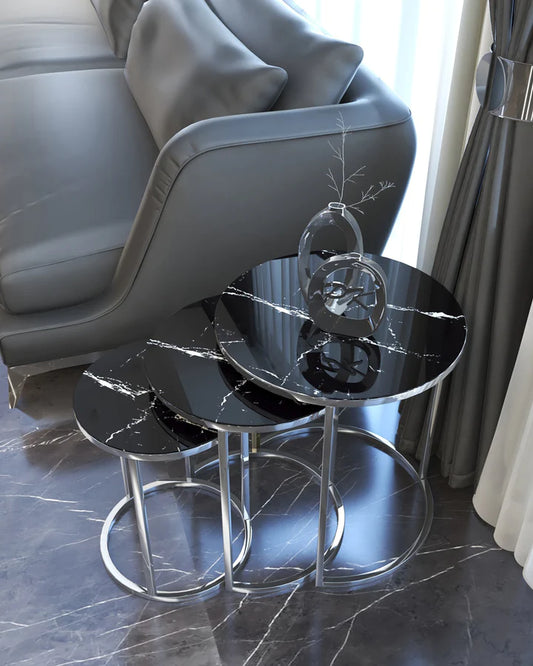 Beistelltische Couchtische DUNYA 3er Set Glas Mamor